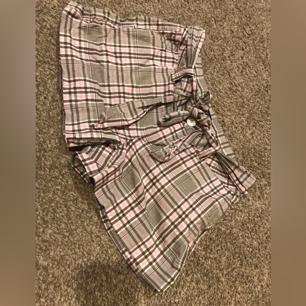 Vintage y2k pink brown lowrise plaid belted shorts pink crown